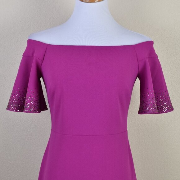 Calvin Klein Off Shoulder Sheath Flutter Sleeve Dress - 4 - Picture 2 of 9